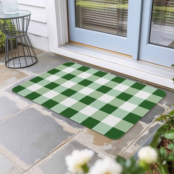 Green Plaid Door Mat Indoor Outdoor,Spring Summer Farmhouse Buffalo Checkered Non Slip Welcome Mat with Rubber Backing,Absorbent Fabric Front Door Mats Entryway Rug for Home Patio Entrance 20"x31.5"