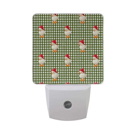 Green Plaid Duck with Christmas Hats LED Night Light Sensor Lamp Plug-in Adjustable Brightness 2 Pack