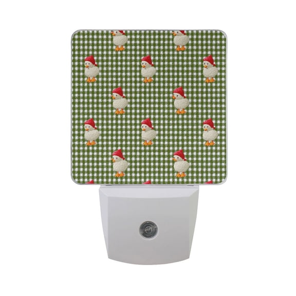 Green Plaid Duck with Christmas Hats LED Night Light Sensor Lamp Plug-in Adjustable Brightness 2 Pack