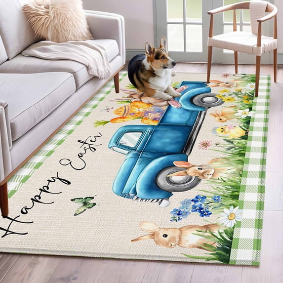 Green Plaid Easter Area Rugs 4'x6', Washable Small Throw Rugs for ...