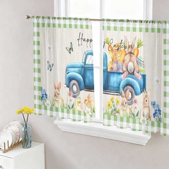 Green Plaid Easter Sheer Curtains 45 Inch Length 2 Panels Set Window ...