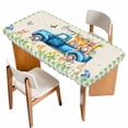 thumbnail image 1 of Green Plaid Easter Table Cloths for 4 Foot Rectangle Tables, Blue Truck Spring Floral Bunny Rustic Patio Waterproof Elastic Fitted Tablecloths, Washable Rectangular Table Cover for Camping, 1 of 8