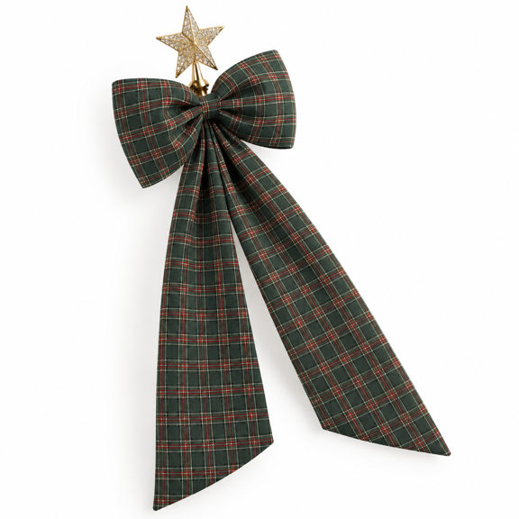 Green Plaid Extra Large Christmas Tree Topper Bow with 6ft Decorative Strap