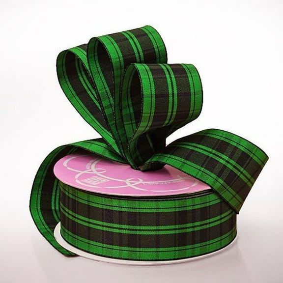 Green Plaid Linen-Look Wired Ribbon - 1 1/2 Inches Wide X 25 Yards (59402762) - Plaid Ribbons, Plaid Giftwrap