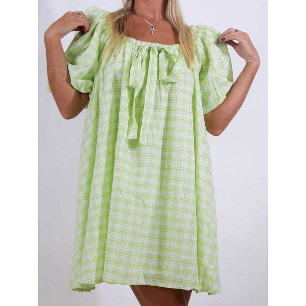 green plaid mini dress Green Plaid Mini Dress