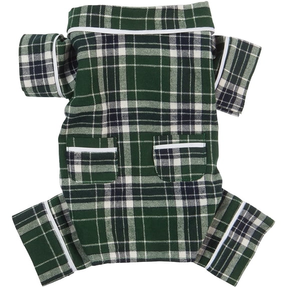 Fab Dog Flannel Dog Pajamas, 12" Length, Green Plaid