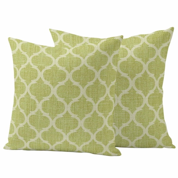 Green Plaid Pillow Covers 2 Pack Retro Country Moroccan National Geometrical Plaid Pillowcase Waterproof Outdoor Throw Pillow Cover for Patio Garden Square Cushion 20”x20”