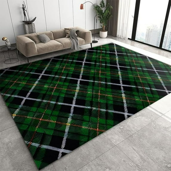 Green Plaid Rug, Farmhouse Vintage Green Buffalo Plaid Indoor Rugs, With Anti-Slip Backing Washable Indoor Carpet For Living Room Bedroom Study Dining Room 2x3ft
