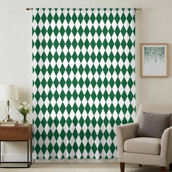 Green Plaid Sheer Curtains 72 Inches Long, Modern Minimalist Geometric Gingham Checkered Light Filering Curtains, Breathable Simi Curtain Privacy Drapes for Living Room Bedroom Window Treatment