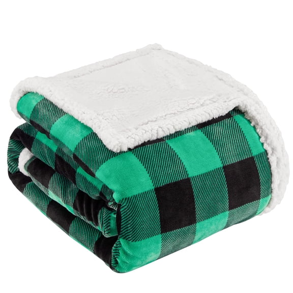 Green Plaid Sherpa Fleece Throw Blanket 60" x 70"
