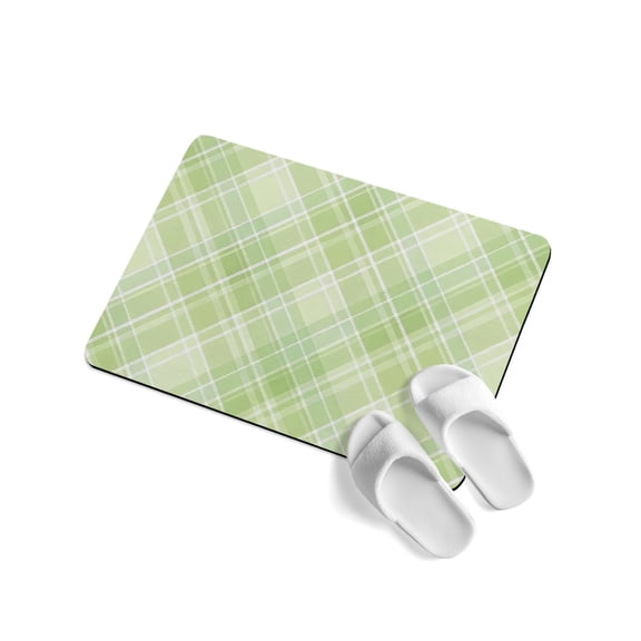 Green Plaid Soft Diatomaceous Earth Mat, Rustic Farmhouse Abstract Absorbent Bath Mat Non Slip Rubber Backed Quick Dry Doormat Fit Under Door for Bathroom Kitchen 24"x36"