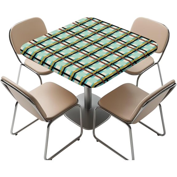 Green Plaid Square Fitted Tablecloth 34 x 34 Inch Wipeable Card Table Cover with Elastic Edge for Indoor Kitchen Dining and Outdoor Patio Square Table Cloths