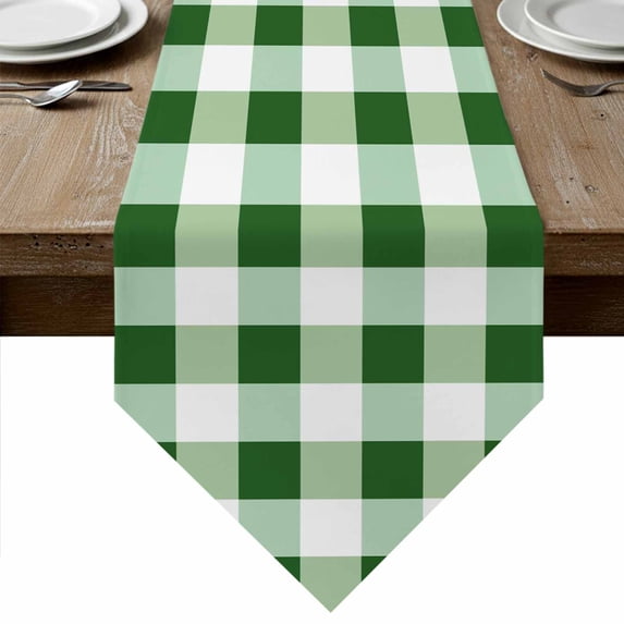 Green Plaid Table Runner Linen Burlap Table Runner 90 Inches Long Spring Summer Farmhouse Buffalo Checkered Dresser Scarves for Kitchen Island Coffee Dining Party Wedding Holiday Decor 13"x90"