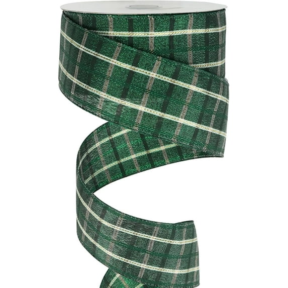 Green Plaid Tartan Checkered Christmas Tree Ribbon - 2.5" Wired in Green - 25 Yards - Perfect for Holidays