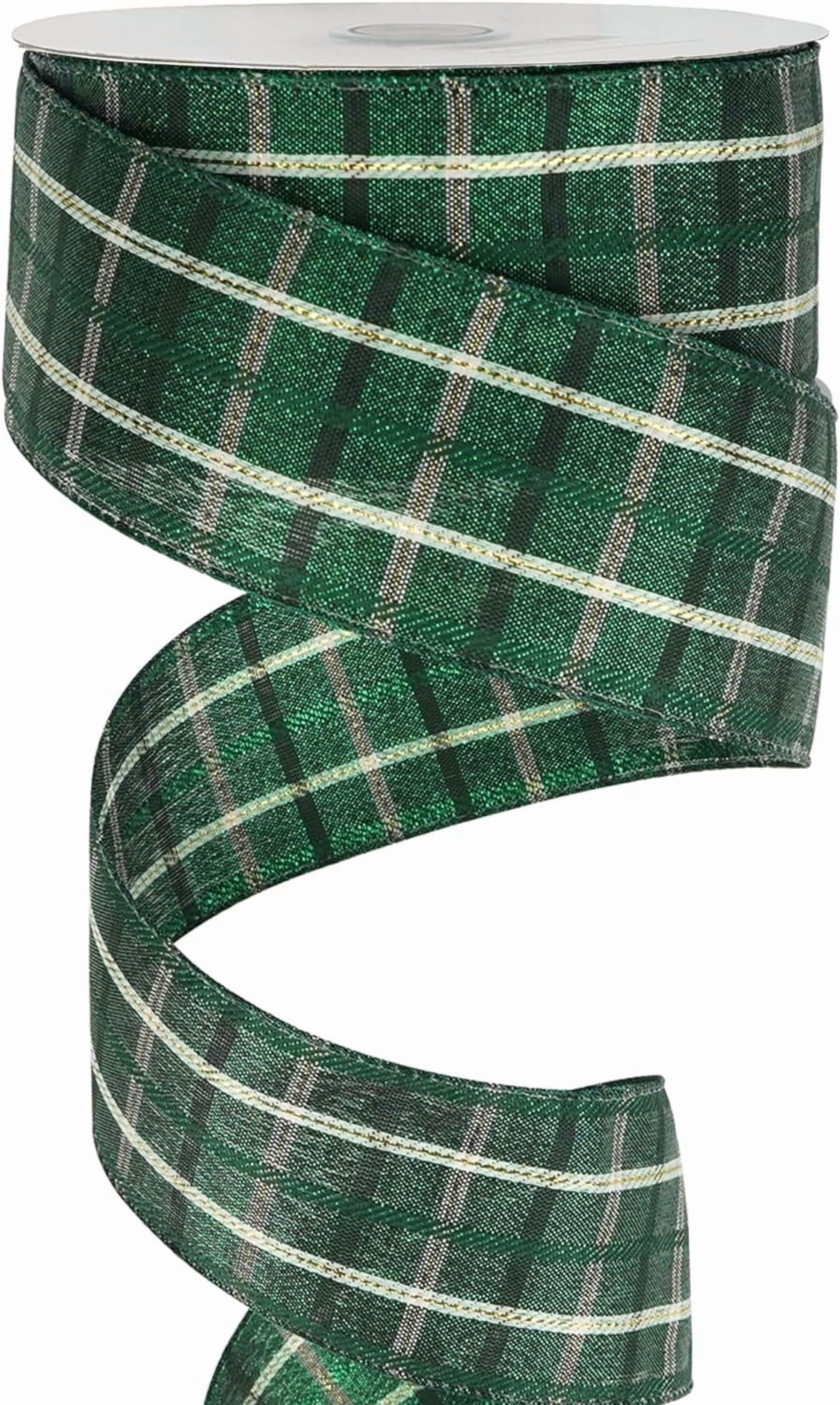 Green Plaid Tartan Checkered Christmas Tree Ribbon - 2.5" Wired in Green - 25 Yards - Perfect for Holidays