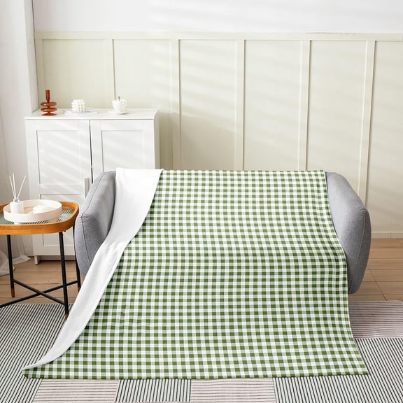 Green Plaid Throw Blanket for Couch Sofa Bed Fleece Blanket Soft and Warm