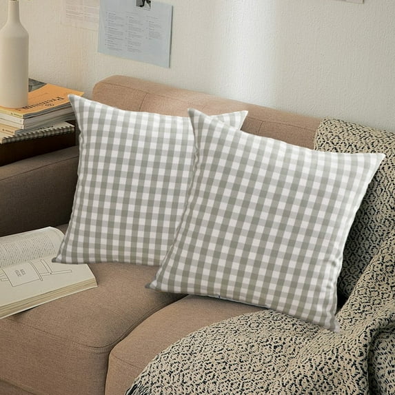 Green Plaid Throw Pillow Covers, Nylon Decorative Pillow Decor for Sofa and Porch, Seasonal Living Room Patio Furniture Enhancement, Spring Summer Home Decor Refreshment Gift Arrangement, AESTIVO
