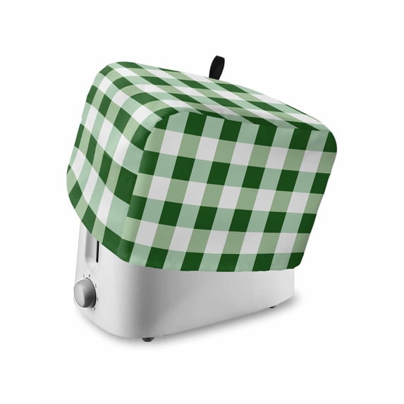 Green Plaid Toaster Cover 4 Slice, Spring Summer Farmhouse Buffalo Checkered Dustproof Bread Machine Oven Cover with Storage Pockets, Fits Most Kitchen Toasters Protector