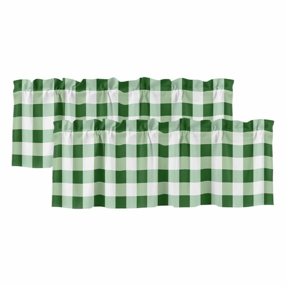 Green Plaid Valances for Windows, Decorative Rod Pocket Window Valance Curtains, Spring Summer Farmhouse Buffalo Checkered Short Curtain Drapes for Kitchen/Living Room, 2 Panels, 60" W x 18" L