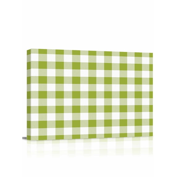 Green Plaid Wall Art for Living Room,Canvas Picture Wall Decor for Bathroom Bedroom,Gradient Geometric Buffalo White Checkered Painting Artwork for Office Kitchen Hallway Dining Room Decor 24"x32"