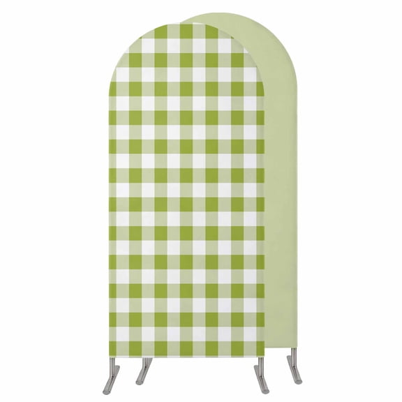 Green Plaid Wedding Arch Cover,Stretchy Spandex Arch Backdrop Stand Covers 5 FT,Gradient Geometric Buffalo White Checkered Round Top Arched Backdrop Cover for Birthday Party Ceremony Baby Shower