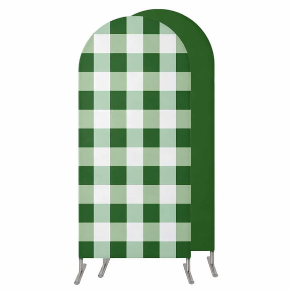 Green Plaid Wedding Arch Cover,Stretchy Spandex Arch Backdrop Stand Covers 6 FT,Spring Summer Farmhouse Buffalo Checkered Round Top Arched Backdrop Cover for Birthday Party Ceremony Baby Shower Event