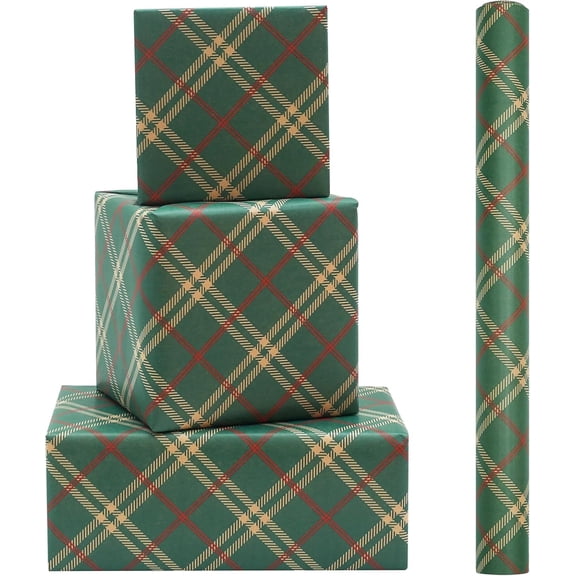Green Plaid Wrapping Paper, Classic Check Emerald Green and Red Tartan Plaid Gift Wrapping Paper - 1 Mini Roll 17 X 10 ft Per roll 14.1 sq.ft.ttl - Gift Wrap Paper for Birthday, Weddings, Baby Shower