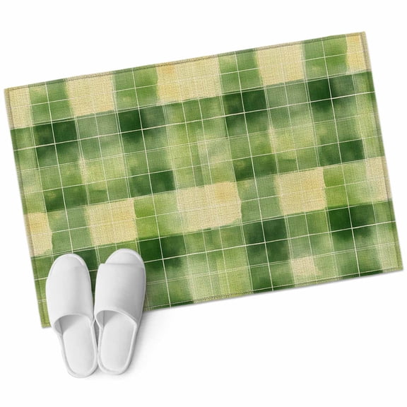 Green Plaids Area Rug 2x3ft Green Watercolor Grids Non-Slip Washable Square Rugs Soft Felt Indoor Floor Mat for Bedroom Kitchen Living Room Bathroom