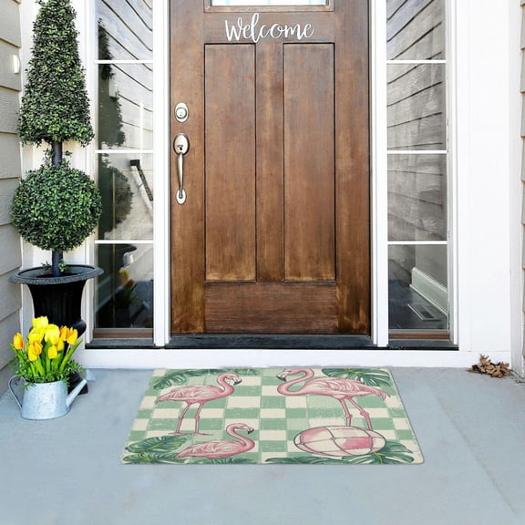 Green Plaids Flamingos Balls Leaves Doormats Welcome Mats Gate Pads Entryway Outdoor 32" x 20"