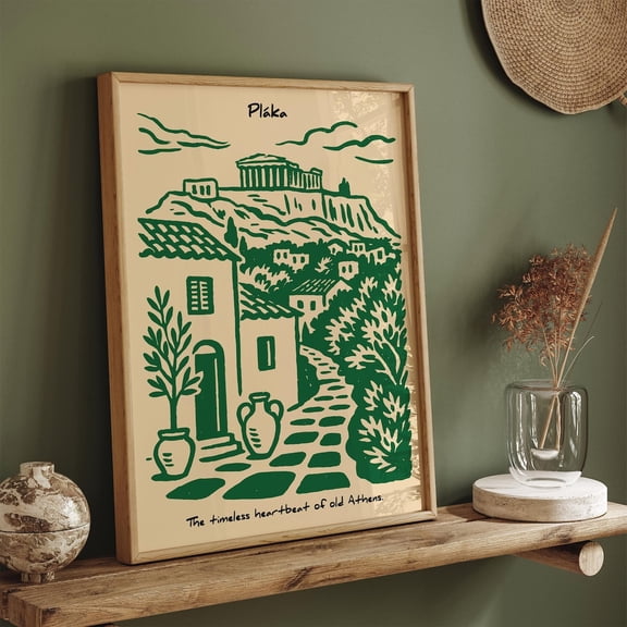 Green Plaka Athens Village Unframed Paper Print