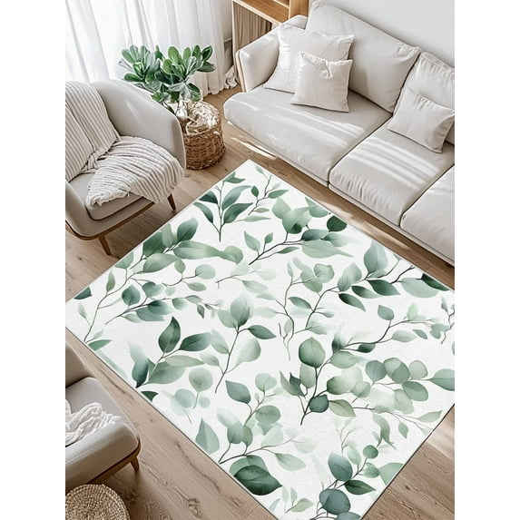 Green Plant Area Rug for Bedroom 3x5 Ft Watercolor Eucalyptus Leaf Farmhouse Super Soft fuzzy Throw Rug Non-Slip Fluffy Plush Indoor Floor Carpet for Living Room Nursery Home Decor