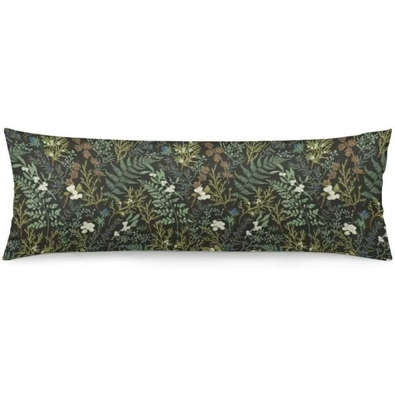 Green Plant Body Pillow Cover Black Green Botanical Leaf Long Pillow Case with Zipper Decorative Bedding Pillowcase Vintage Floral Throw Pillow Covers Soft Cushion Pillow Case for Bedroom,20"x54"