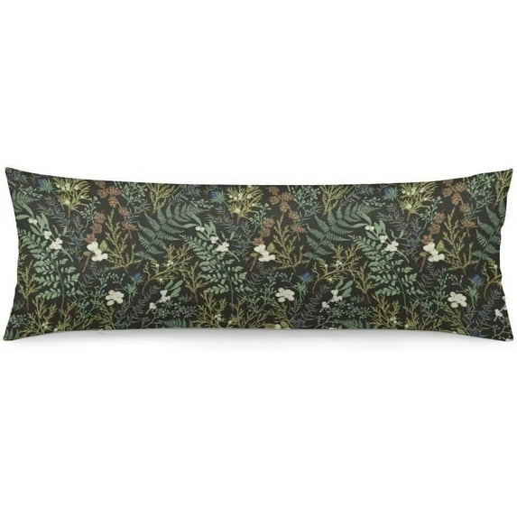 Green Plant Body Pillow Cover Black Green Botanical Leaf Long Pillow Case with Zipper Decorative Bedding Pillowcase Vintage Floral Throw Pillow Covers Soft Cushion Pillow Case for Bedroom,20"x54"