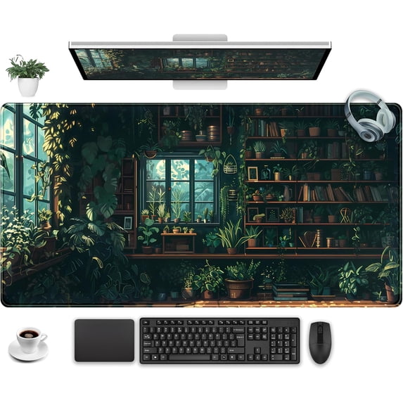 Green Plant Desk Pad Gaming Pad Extra Large Desk Mats Full Desk Mouse Pad XXL, Desktop Mat Computer Laptop Keyboard Pads, Office Home Decor Table Pad Cute Desk Accessories 31.5" x 15.7"
