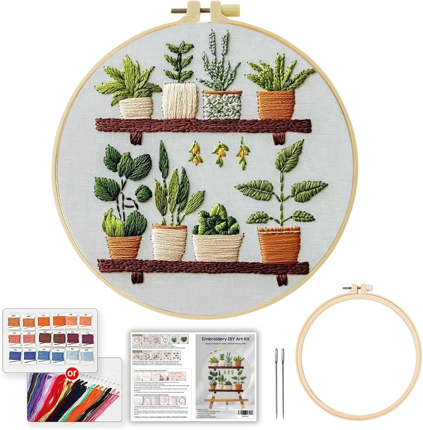 Green Plant Embroidery Kit for Beginners, Pre-Stamped Pattern Kits for ...