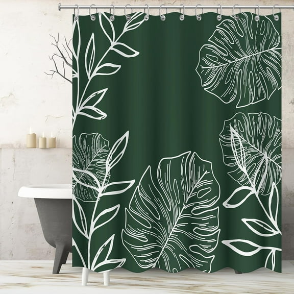 Green Plant Fabric Shower Curtain Tropical Monstera Leaf Shower Curtains For Bathroom Decor with Hooks Waterproof Minimalist Botanical Decorative Bath Curtains Waterproof 36"W x 72"L (Pack of 1)