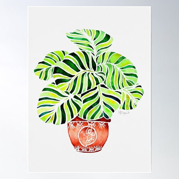 Green - Plant In A Aztec Pot Poster Wall Art, Modern Wall Decor For Living Room Bedroom, 8x12 UNFRAMED