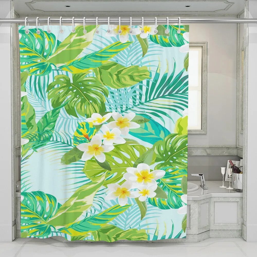 Green Plant Leave Shower Curtains Tropical Fruit Pineapple Palm Leaf