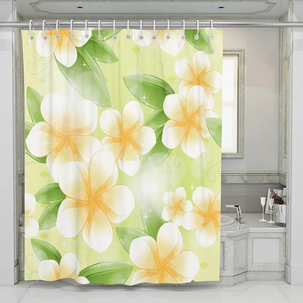 Green Plant Leave Shower Curtains Tropical Fruit Pineapple Palm Leaf