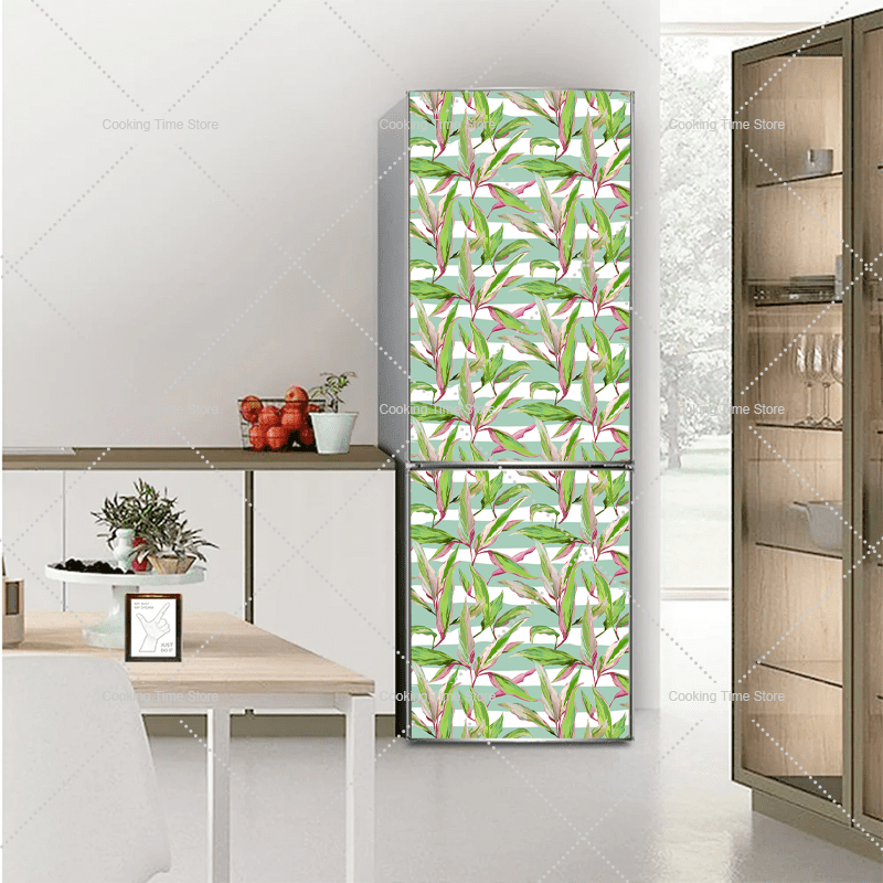 花冷えCD Invisible Wall Green Plant Leaves Fridge Wrap Wallpaper Vinyl Waterproof