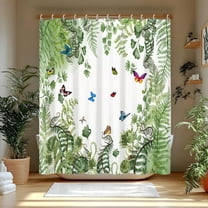 Green Plant Leaves Shower Curtain Botanical Fabric Bath Curtains Nature Bathroom Decor with Hooks 72Wx72L Inch