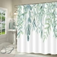 thumbnail image 1 of Green Plant Leaves Shower Curtain, Spring Sage Green Eucalyptus Leaf Succulent Botanical Country Watercolor Floral Bathroom Fabric for Shower Curtain Set with Hooks, 72x72, 1 of 1