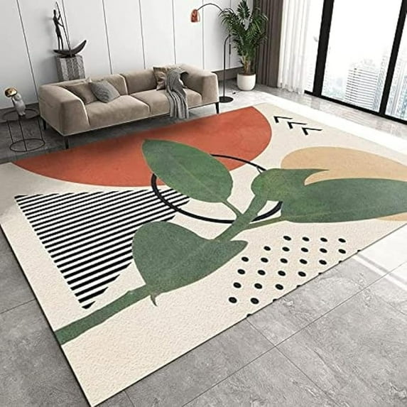 Green Plant Lines Area Rugs, Mid-Century Geometry Art Easy Clean Rug, Soft Non-Skid Carpet Throw Rug For Kids Teen Girls Boys Bedroom Living Room Bathroom Classroom Office 1x2ft