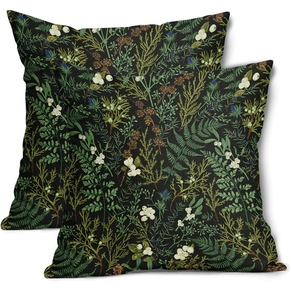 Green Plant Pillow Covers 18X18 Inch Sage Green Botanical Fern Leaf Decorative Pillow Cases Spring Summer Vintage Floral Black Throw Pillows Set of 2 Farmhouse Home Decor for Bed Room Couch Outdoor
