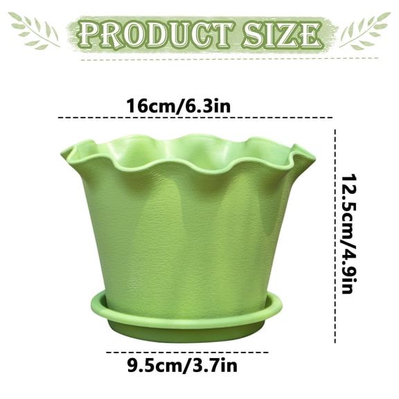 Green Plant Pots, Ruffled Pots for Plants, Built-In Drainage Hole+Saucer, Thickened Durable Resin Construction, 4 Size Indoor Flower Pot, Smooth Green Finish, Flower Pot,7.09×7.09×6.30in,A