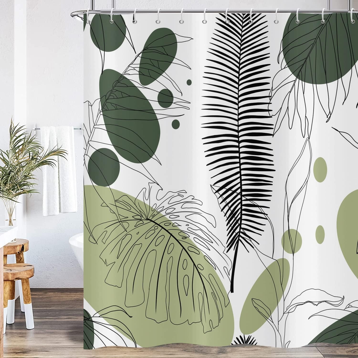 Green Plant Shower Curtain Abstract Leaves Boho Botanical Shower