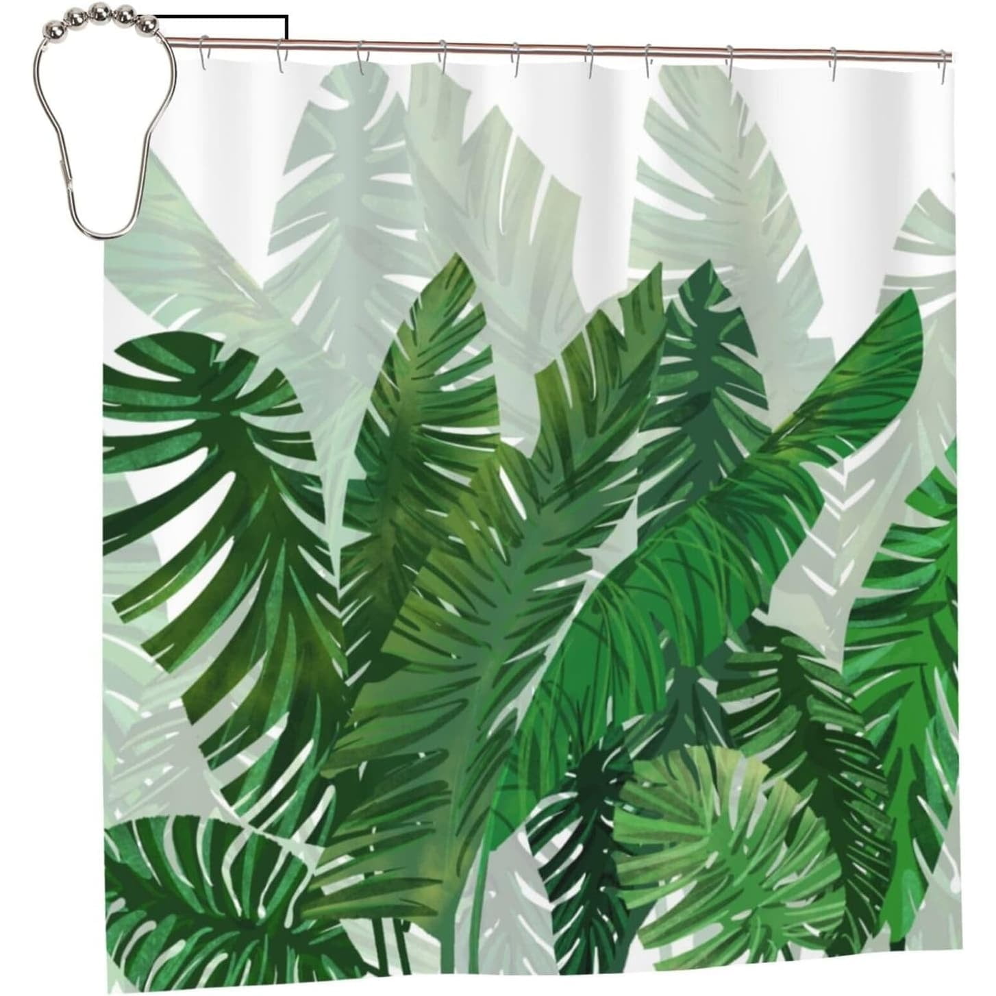 Green Leaf Print Waterproof Fabric Shower Curtain 72 x 72 Inches