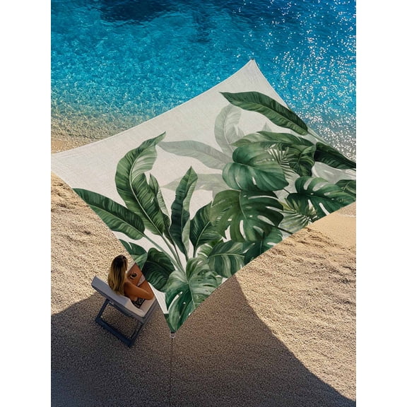 Green Plant Sun Shade Sail 12' x 16', Watercolor Monstera Deliciosa Barbecue Leaf Linen Texture Rectangle Outdoor Sunshade Canopy, Waterproof UV Block Patio Covers for Garden Yard Beach
