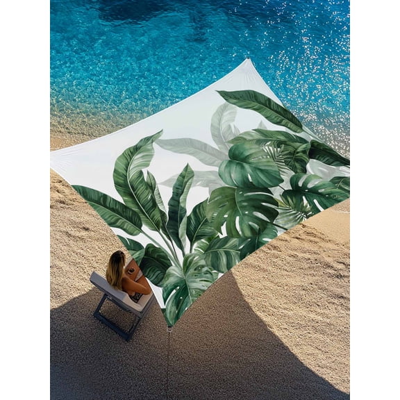 Green Plant Sun Shade Sail 8' x 10', Watercolor Monstera Deliciosa Barbecue Leaf Farmhouse Rectangle Outdoor Sunshade Canopy, Waterproof UV Block Patio Covers for Garden Yard Beach