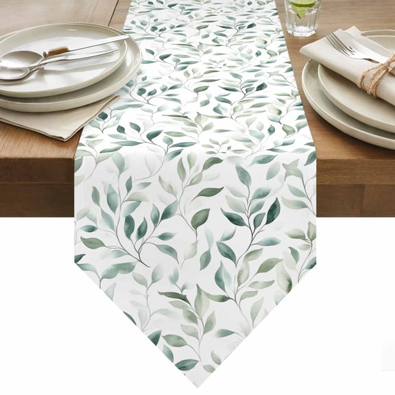 Green Plant Table Runner 36 Inches Long Eucalyptus Leaf Farm Watercolor Table Runners for Dining Room Tabletop Dresser Scarf Home Party Banquet Wedding Holiday Decoration